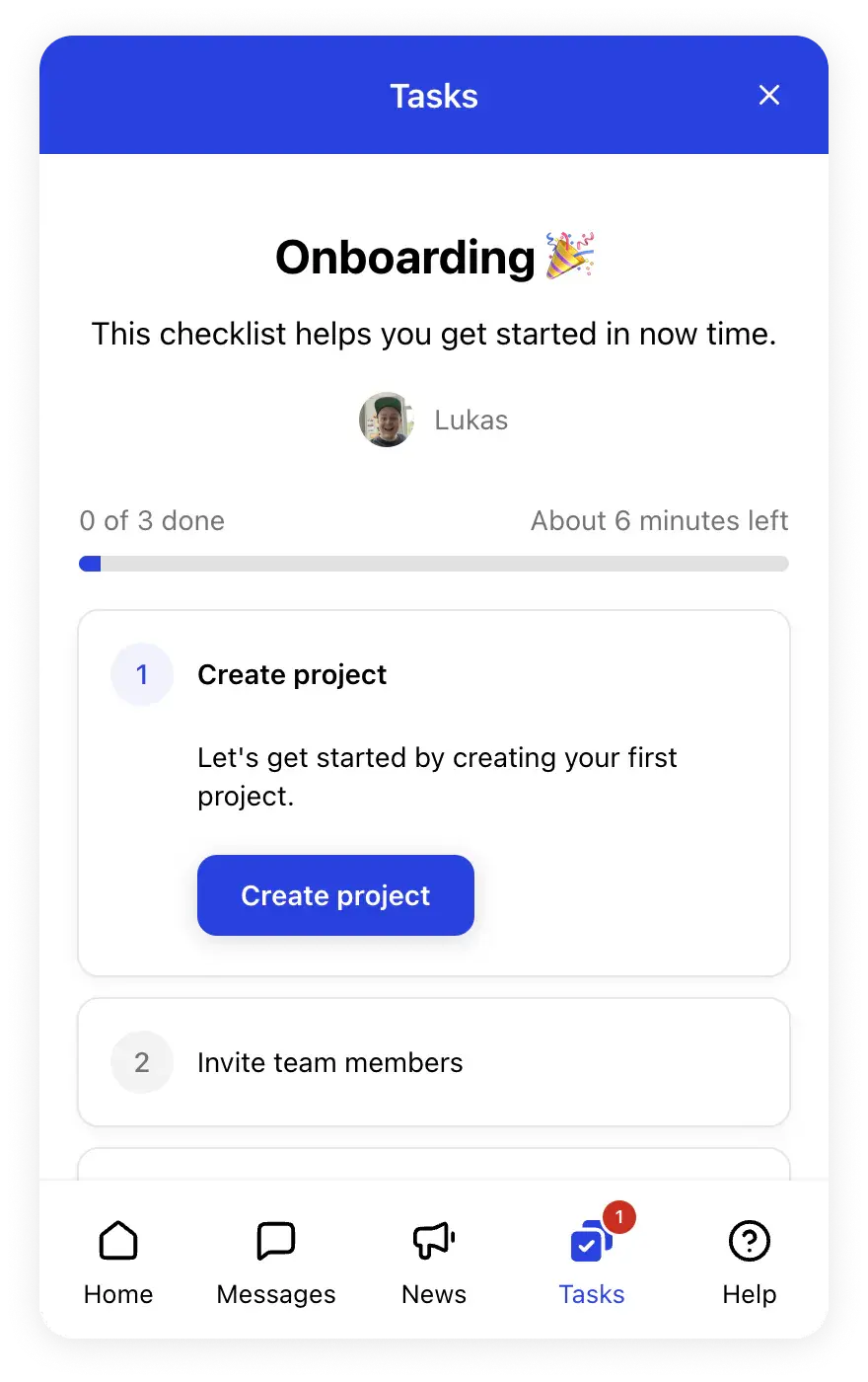 In-product checklists guiding customers through onboarding steps in Gleap.