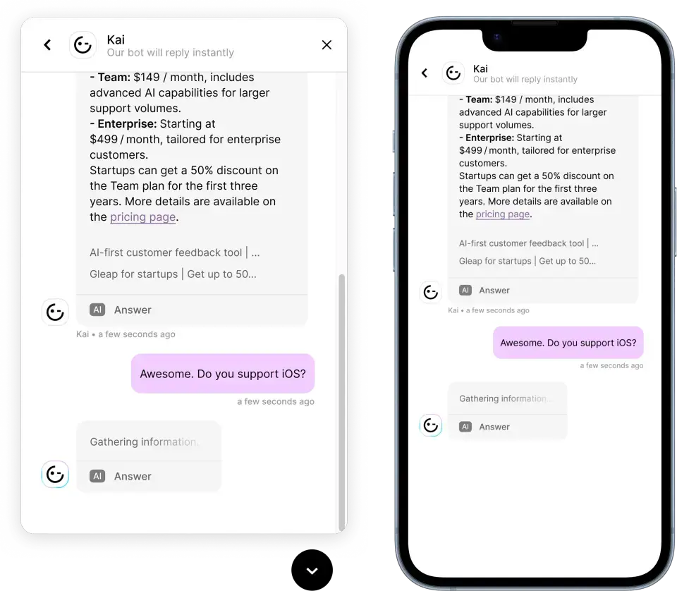 A native Gleap widget running in a mobile app with session replay.