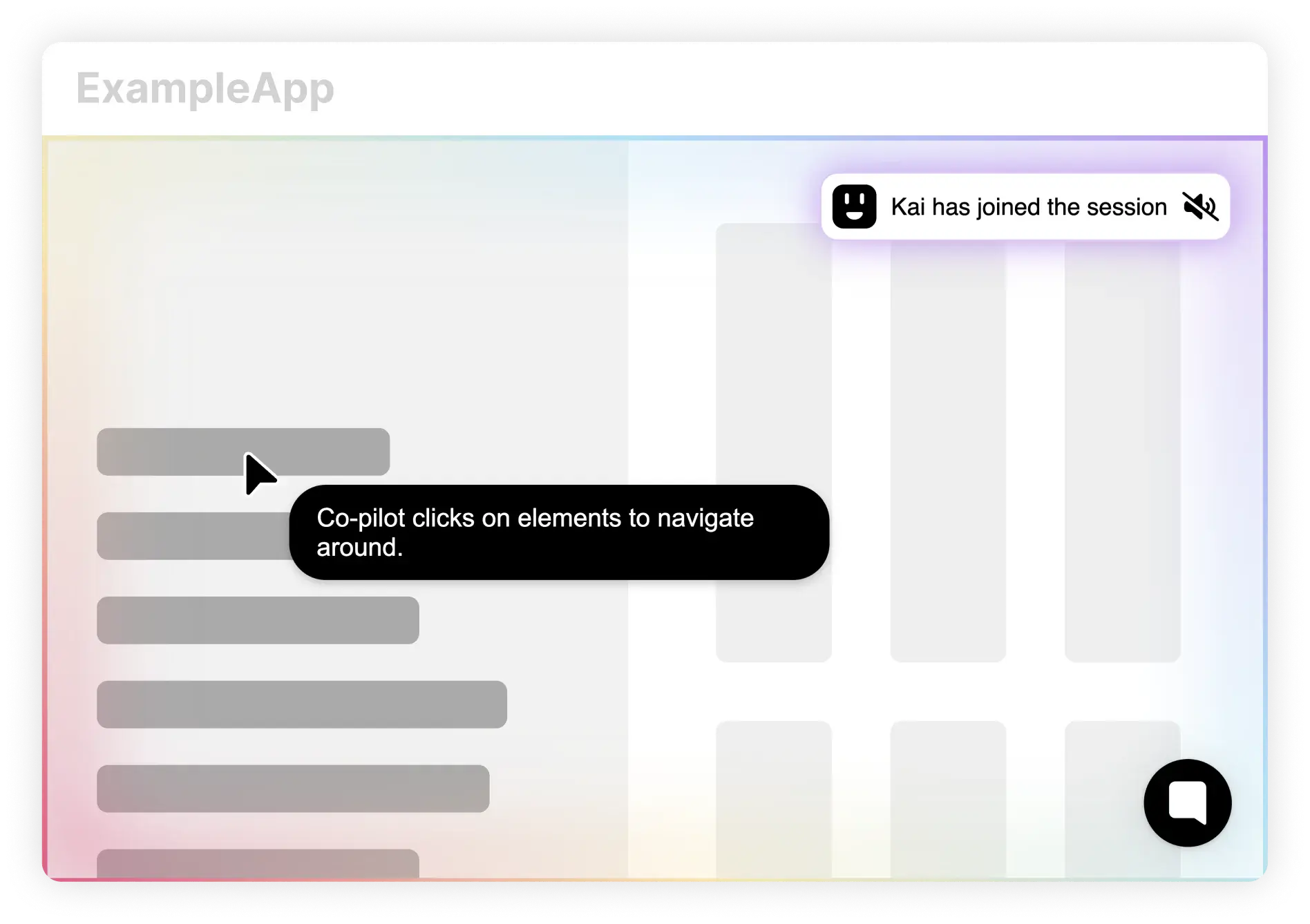 Kai co-browsing a product tour session and clicking interface elements for the user.