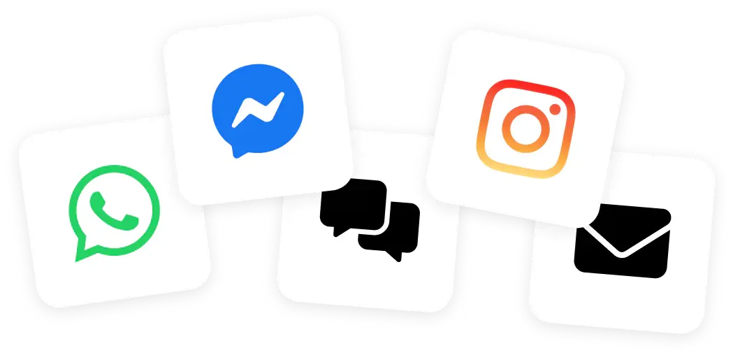 WhatsApp, Instagram, Messenger, and email connected into Gleap.