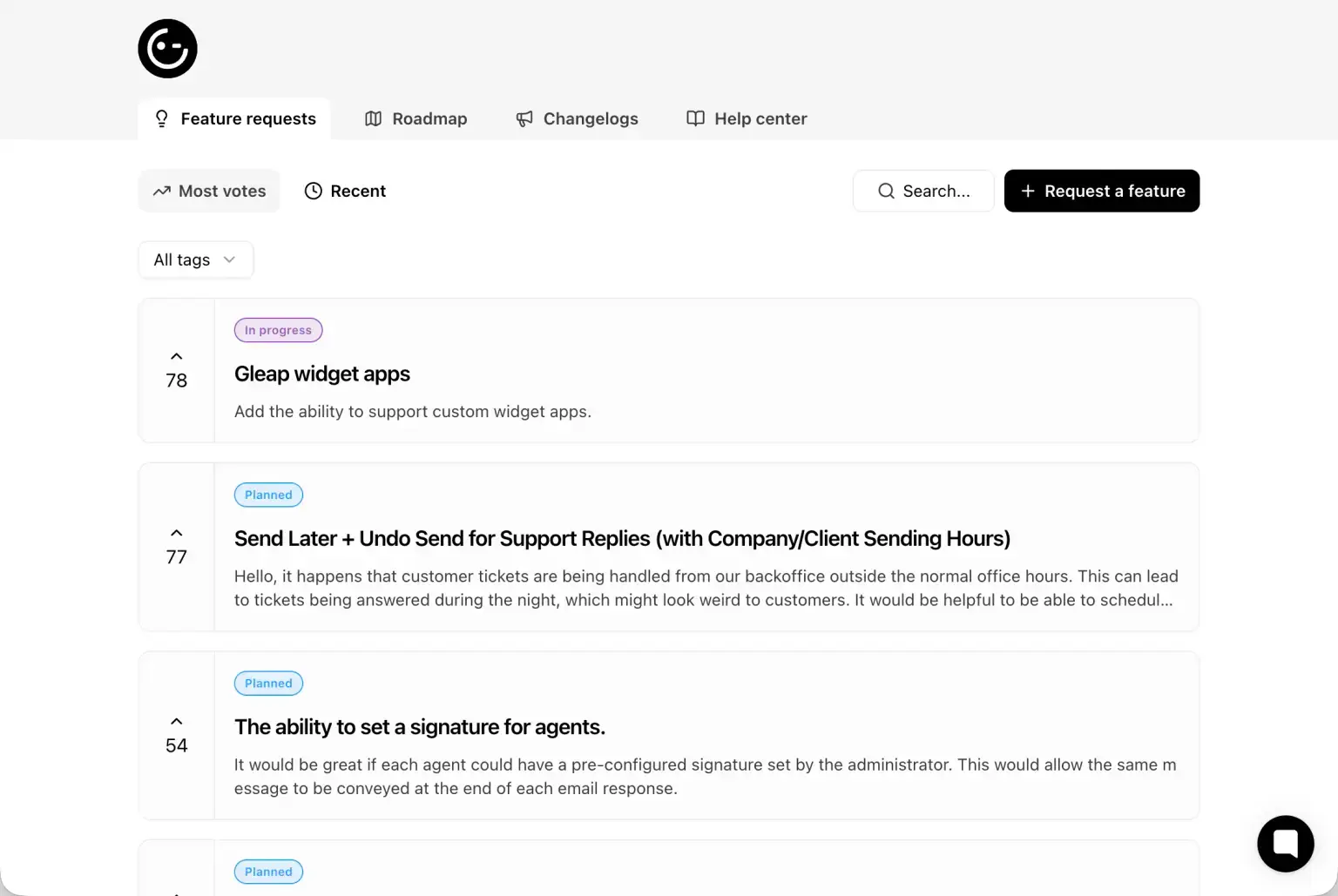 Gleap feature voting turning survey feedback into prioritized requests.