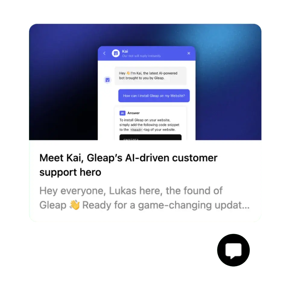 An in-app product news notification shown to customers.