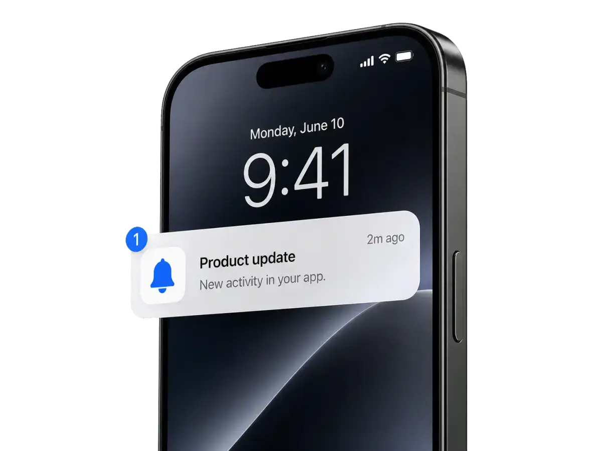 A product update push notification on a phone notifying a customer about new activity.