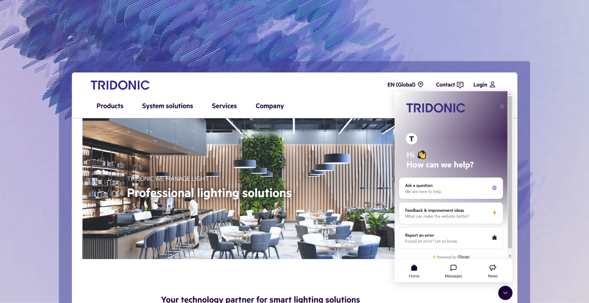 Gleap widget on Tridonic's website